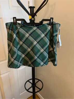 Green Plaid Mini Skirt - Flared A-Line